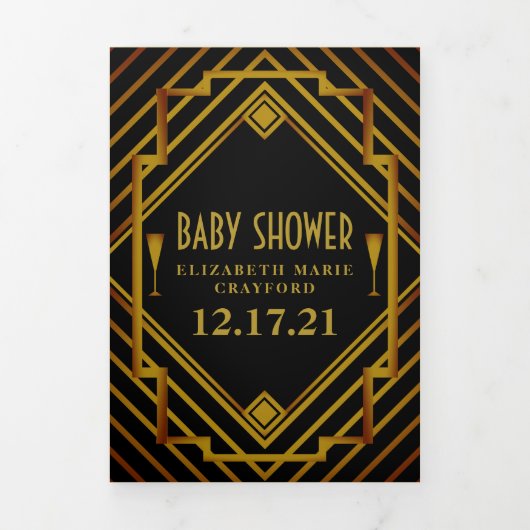 Gatsby Gold 2020 Baby shower Suite Drieluik Uitnodiging (Cover)
