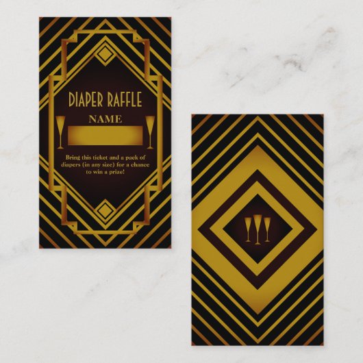 Gatsby Gold 2020's Baby shower Luier Raffle Informatiekaartje (Voorkant / Achterkant)