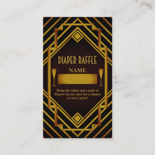 Gatsby Gold 2020's Baby shower Luier Raffle Informatiekaartje (Voorkant)