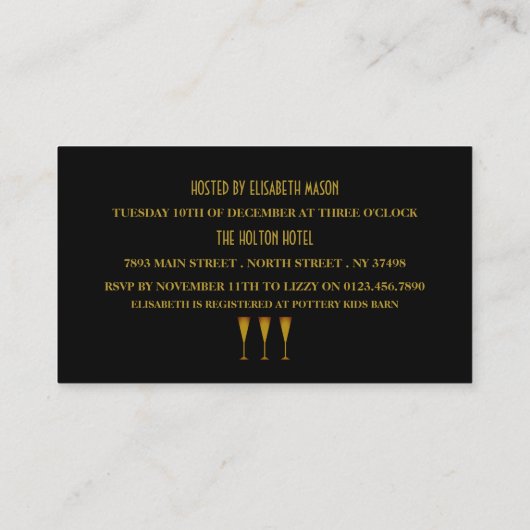 Gatsby Gold 2020's Baby shower Ticket Invitation Informatiekaartje (Achterkant)