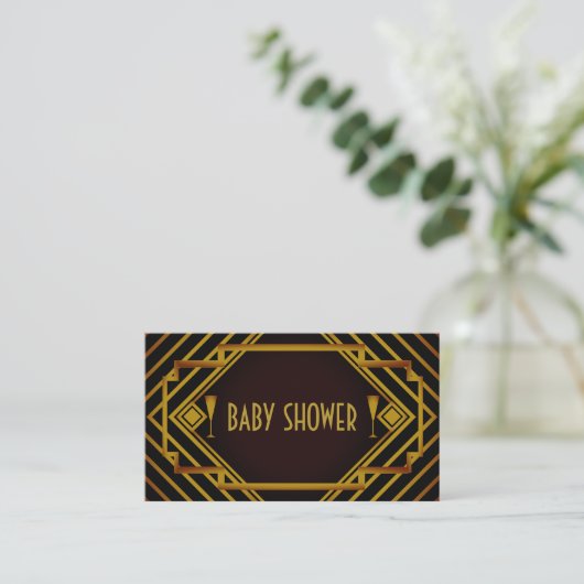 Gatsby Gold 2020's Baby shower Ticket Invitation Informatiekaartje (Staand voorkant)