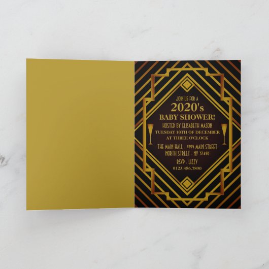 Gatsby Gold 2020's Baby shower Uitnodiging (Binnen)