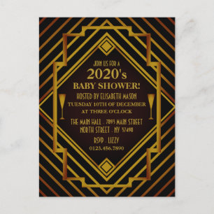 Gatsby Gold 2020's Baby shower Uitnodiging Briefkaart
