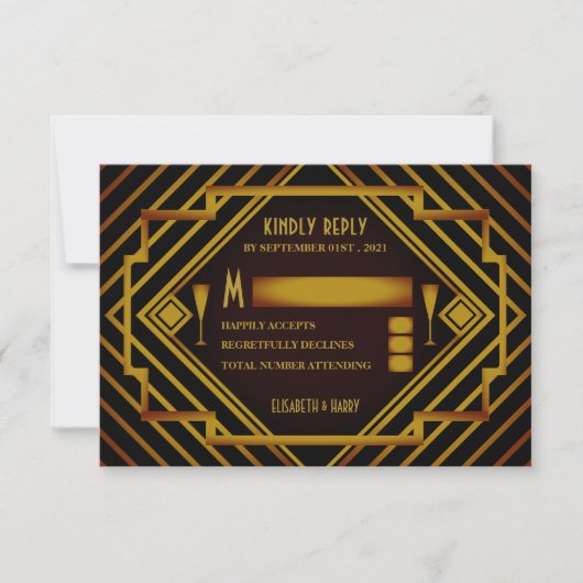 Gatsby Gold 2020's bruiloft RSVP (Voorkant)