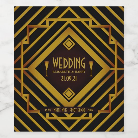 Gatsby Gold 2020's huwelijk Wijn Etiket (Enkel label)