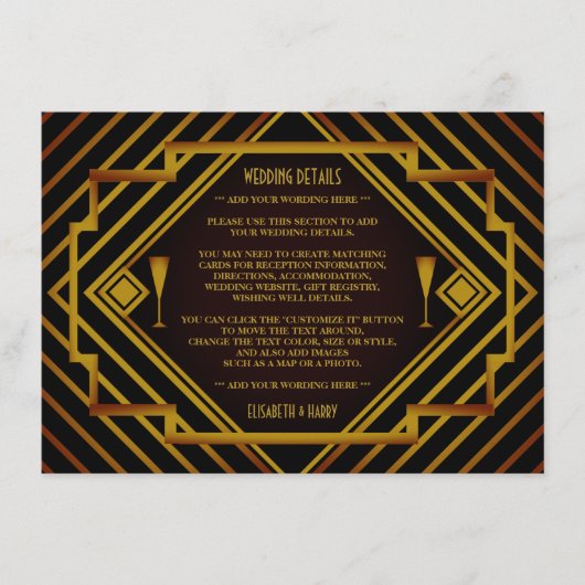 Gatsby Gold 2020's Trouwdetail Informatiekaartje (Voorkant)