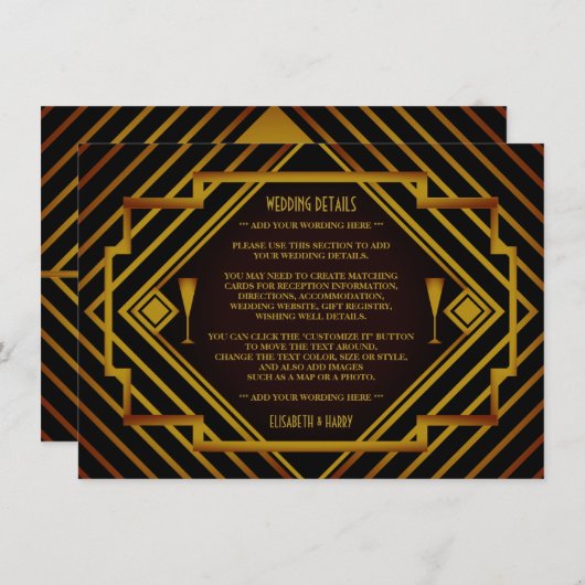 Gatsby Gold 2020's Trouwdetail Informatiekaartje (Voorkant / Achterkant)