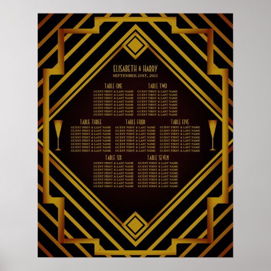 Gatsby Gold 2020's Wedding Seating Chart Poster (Voorkant)