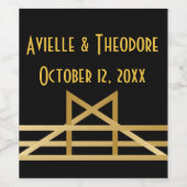 Gatsby Gold & Black Art Deco Bruiloft Wijn Etiket (Enkel label)