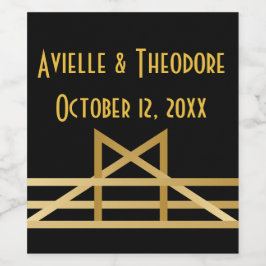 Gatsby Gold & Black Art Deco Bruiloft Wijn Etiket