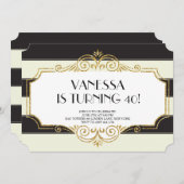 Gatsby Gold Black Glitter verjaardagsuitnodigingen Kaart (Voorkant / Achterkant)