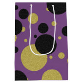 Gatsby Gold & Paarse Sparkle Polka-Dot Party Medium Cadeauzakje (Achterkant)