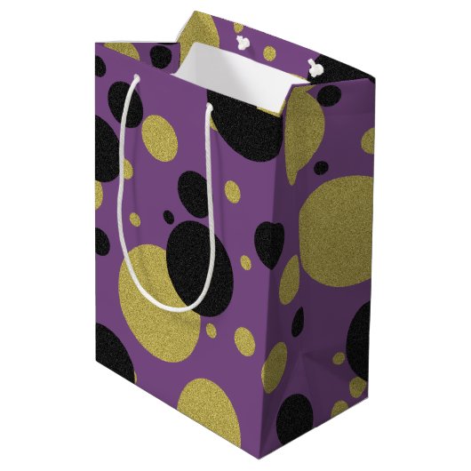 Gatsby Gold & Paarse Sparkle Polka-Dot Party Medium Cadeauzakje (Achterkant Gekanteld)