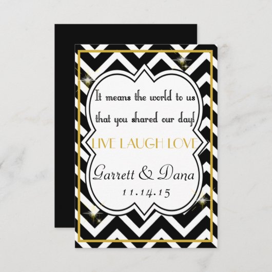 Gatsby Gold Wedding Suite Bedankt Party Table Kaart (Voorkant / Achterkant)