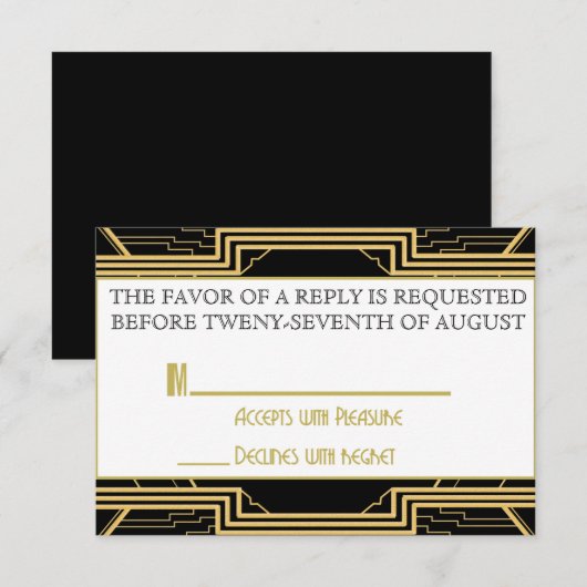 Gatsby Gold Wedding Suite ceremonie RSVP Party (Voorkant / Achterkant)