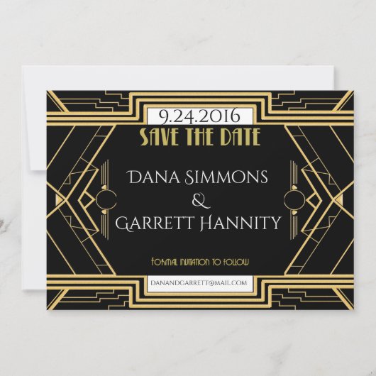 Gatsby Gold Wedding Suite Ceremony Party Save The Date (Voorkant)