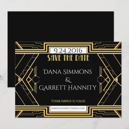 Gatsby Gold Wedding Suite Ceremony Party Save The Date (Voorkant / Achterkant)