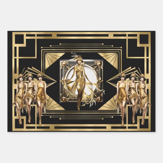 Gatsby goud Flappers zwart retro 1920 decoupage Inpakpapier Vel (Voorkant 3)