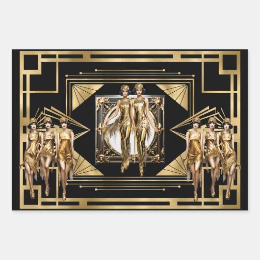 Gatsby goud Flappers zwart retro 1920 decoupage Inpakpapier Vel (Voorkant 2)