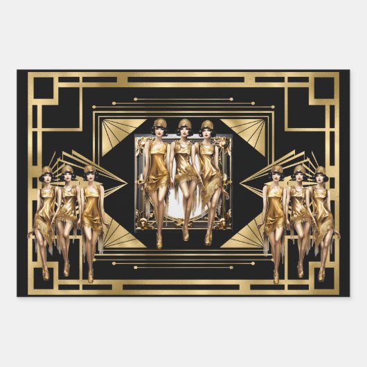 Gatsby goud Flappers zwart retro 1920 decoupage Inpakpapier Vel (Voorkant)