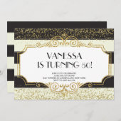 Gatsby Goud Zwart Glitter 50e verjaardag Kaart (Voorkant / Achterkant)