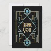 Gatsby-Inspired Art Deco Blue & Gold Wedding Photo Bedankkaart (Voorkant)