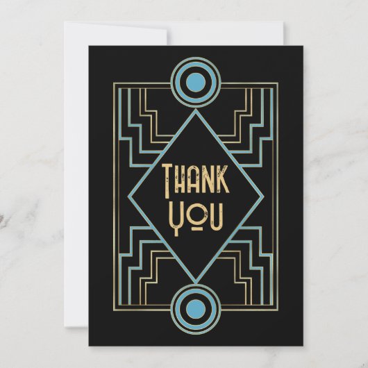 Gatsby-Inspired Art Deco Blue & Gold Wedding Photo Bedankkaart (Voorkant)