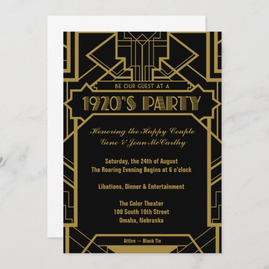 Gatsby Invite van 1920 Kaart (Voorkant / Achterkant)