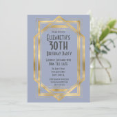 Gatsby jaren '20 Art Deco Blauw | Goud 30e verjaar Kaart (Staand voorkant)