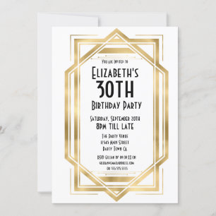 Gatsby jaren 20 Art Deco Wit   Goud 30e verjaardag Kaart