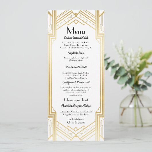 Gatsby Menu Huwelijksreceptie 1920's Art Deco (Staand voorkant)