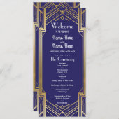 Gatsby Navy & Gold Art Deco 1920s Wedding Programm Programmakaart (Voorkant / Achterkant)