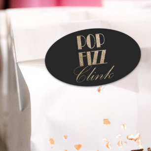 Gatsby party Gold en Black Pop Fizz Clink Ovale Sticker