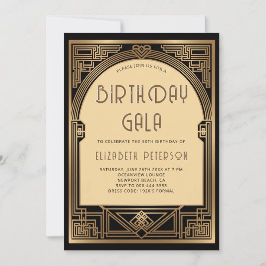 Gatsby Party Roaring 20s Art Deco Boog Verjaardag Kaart (Voorkant)