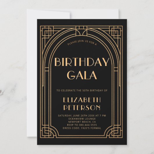 Gatsby Party Roaring 20s Art Deco Elegante Verjaar Kaart (Voorkant)