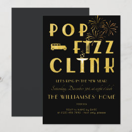 Gatsby Pop Fizz Clink Art Deco New Years Eve Black Kaart