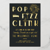 Gatsby Pop Fizz Clink Art Deco Nieuwjaarsfeest Folie Uitnodiging (Voorkant)