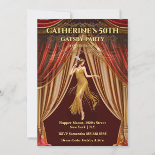 Gatsby Red Gold 50ste verjaardagsuitnodiging Kaart