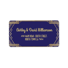 Gatsby Retouradres Label Art Deco Bruiloft Marine