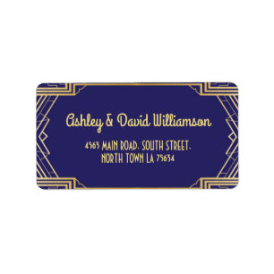 Gatsby Retouradres Label Art Deco Bruiloft Marine