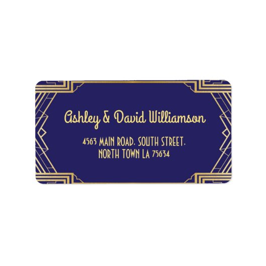 Gatsby Retouradres Label Art Deco Bruiloft Marine (Voorkant)