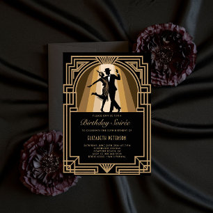 Gatsby Roaring 1920 Art Deco Zwart Goud Verjaardag Kaart