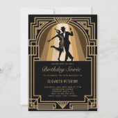 Gatsby Roaring 1920 Art Deco Zwart Goud Verjaardag Kaart (Voorkant)