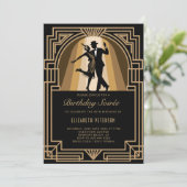 Gatsby Roaring 1920 Art Deco Zwart Goud Verjaardag Kaart (Staand voorkant)