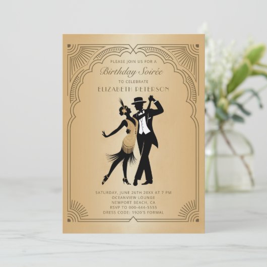 Gatsby Roaring 1920 Deco Gold Flapper Verjaardag Kaart (Staand voorkant)