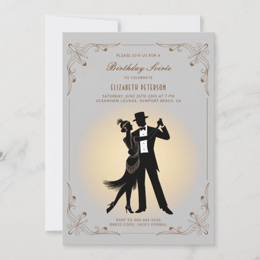 Gatsby Roaring 1920 Deco Lijst Flapper verjaardag Kaart (Voorkant)