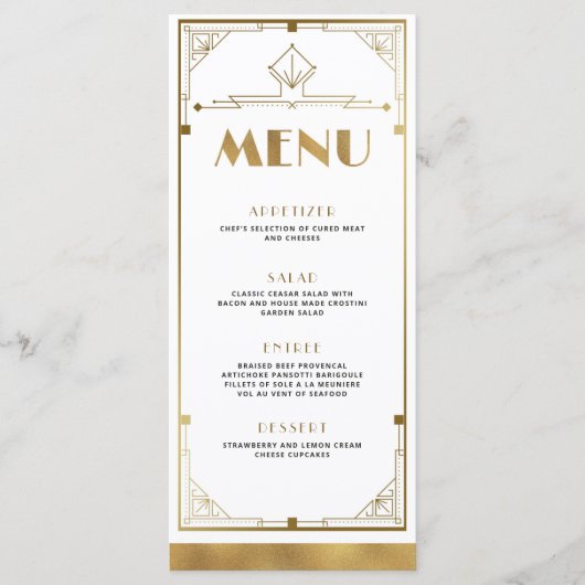 Gatsby Roaring 20s Art Deco Menu Kaart (Voorkant)