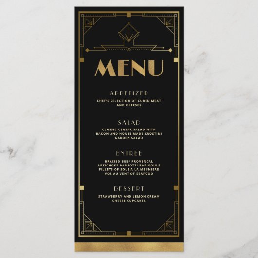 Gatsby Roaring 20s Art Deco Menu Kaart (Voorkant)