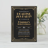 Gatsby Roaring 20s Art Deco verjaardag Zwart Goud Kaart (Staand voorkant)