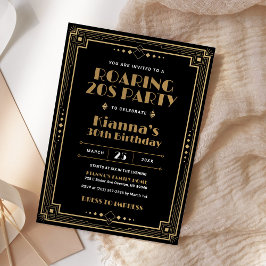 Gatsby Roaring 20s Art Deco verjaardag Zwart Goud Kaart